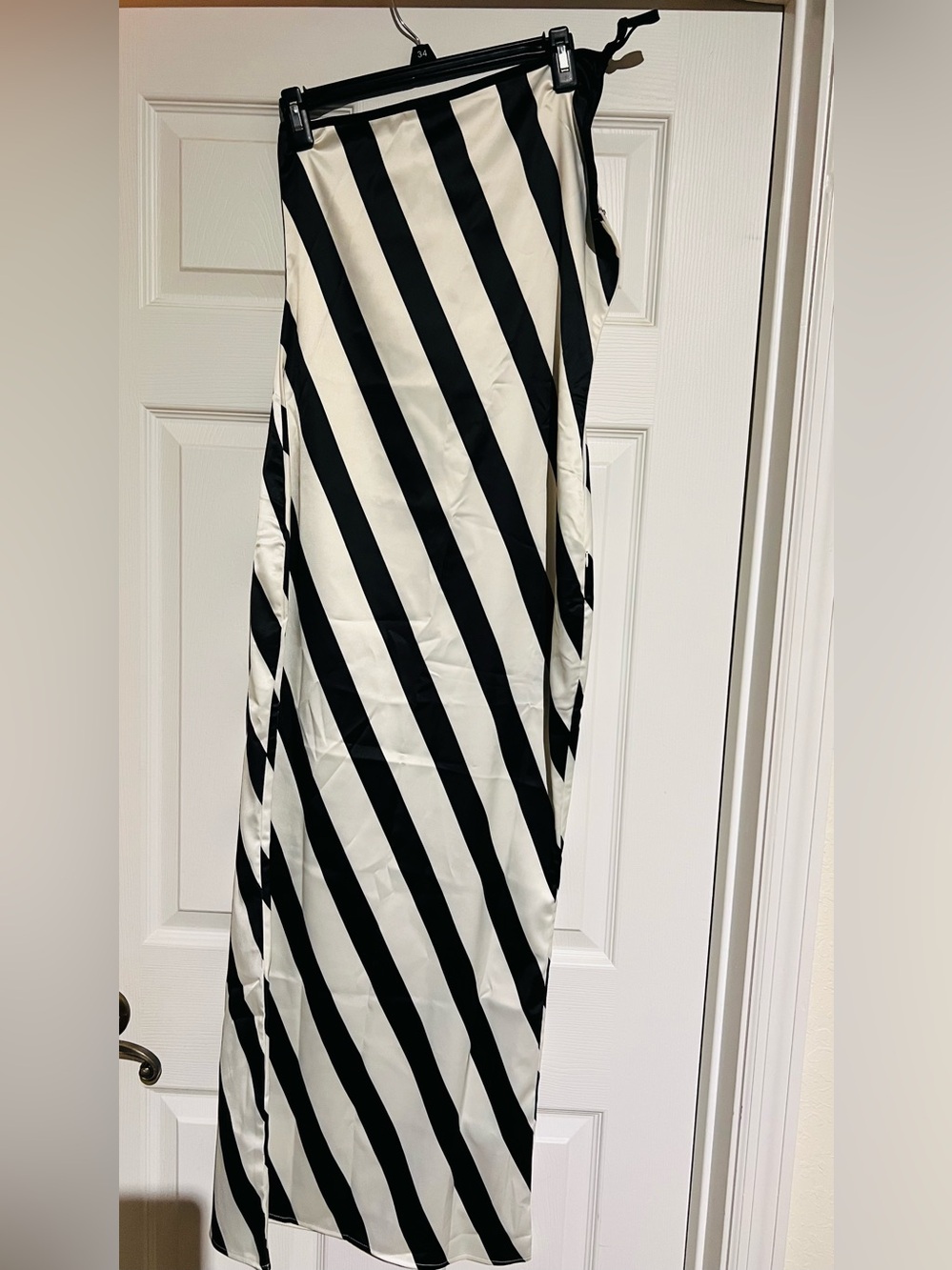 One-Shoulder Black & White Striped Maxi Dress